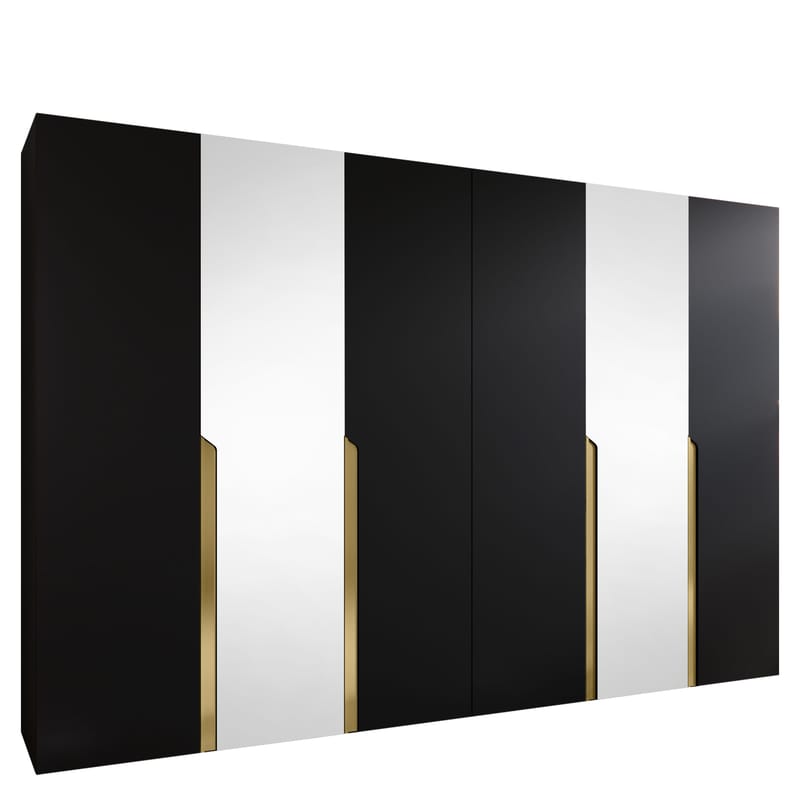 Milias Garderob med spegel 300x202 cm, svart/guld
