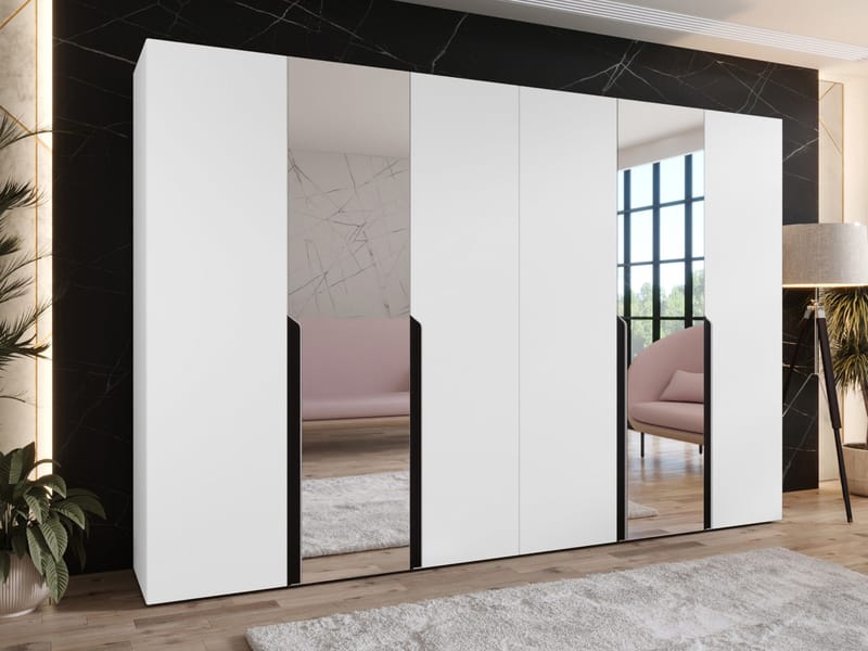 Milias Garderob med spegel 300x202 cm - vit / svart - Förvaring - Klädförvaring - Garderob & garderobssystem