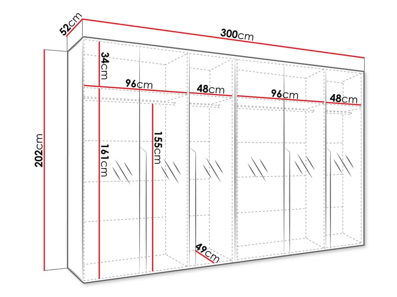 Milias Garderob med spegel 300x202 cm - vit - Förvaring - Klädförvaring - Garderob & garderobssystem - Klädskåp & fristående garderob