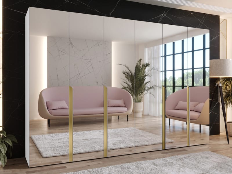 Milias Garderob med spegel 300x202 cm - vit - Förvaring - Klädförvaring - Garderob & garderobssystem - Klädskåp & fristående garderob