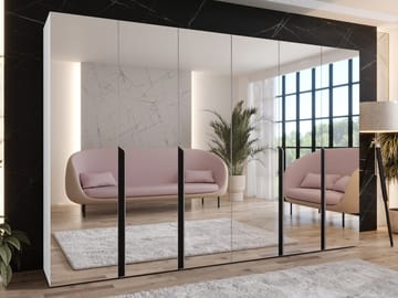 Milias Garderob med spegel 300x202 cm - vit - Förvaring - Klädförvaring - Garderob & garderobssystem - Klädskåp & fristående garderob