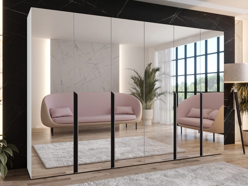 Milias Garderob med spegel 300x202 cm - vit - Förvaring - Klädförvaring - Garderob & garderobssystem - Klädskåp & fristående garderob