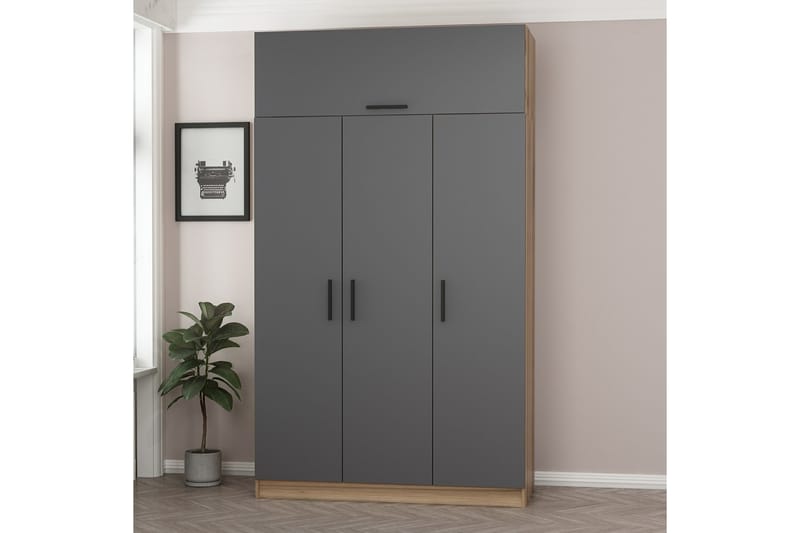 Minar Garderob 135 cm - Grå/Brun - Förvaring - Klädförvaring - Garderob & garderobssystem
