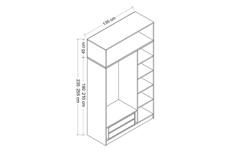Minar Rektangulär Garderob 135 cm i Målat Trä - Grå - Förvaring - Klädförvaring - Garderob & garderobssystem