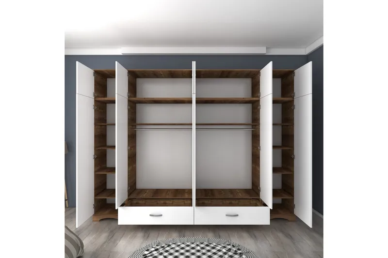 Miralis Garderobsskåp 243x226 cm - Valnöt/Vit - Förvaring - Klädförvaring - Garderob & garderobssystem - Klädskåp & fristående garderob