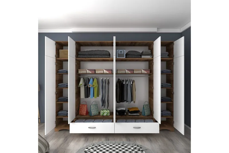 Miralis Garderobsskåp 243x226 cm - Valnöt/Vit - Förvaring - Klädförvaring - Garderob & garderobssystem - Klädskåp & fristående garderob