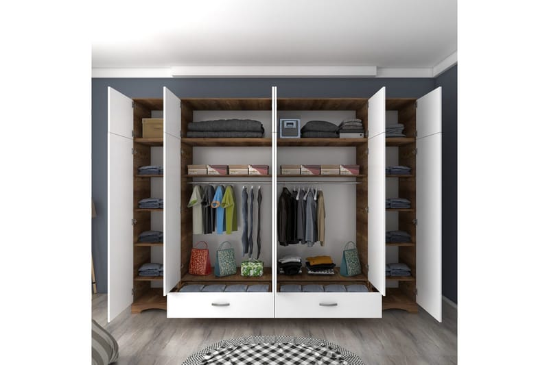 Miralis Garderobsskåp 243x226 cm - Valnöt/Vit - Förvaring - Klädförvaring - Garderob & garderobssystem - Klädskåp & fristående garderob