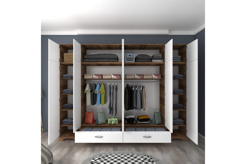 Miralis Garderobsskåp 243x226 cm - Valnöt/Vit - Förvaring - Klädförvaring - Garderob & garderobssystem - Klädskåp & fristående garderob