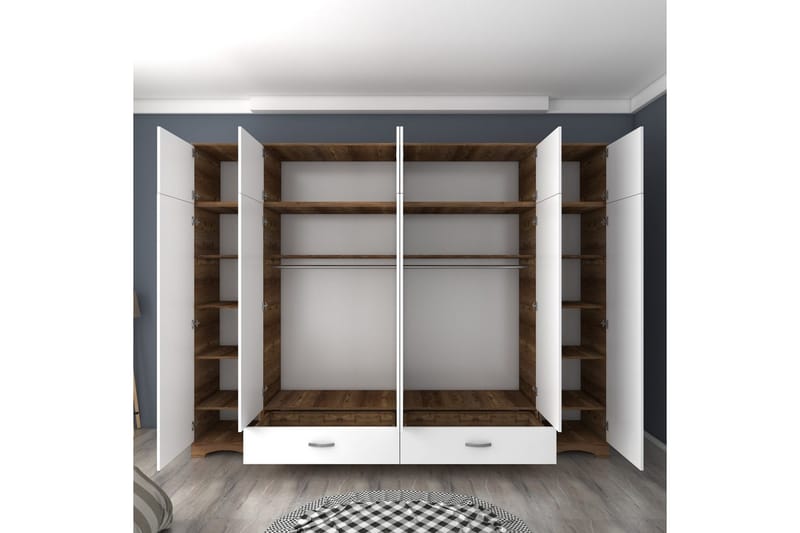 Miralis Garderobsskåp 243x226 cm - Valnöt/Vit - Förvaring - Klädförvaring - Garderob & garderobssystem - Klädskåp & fristående garderob