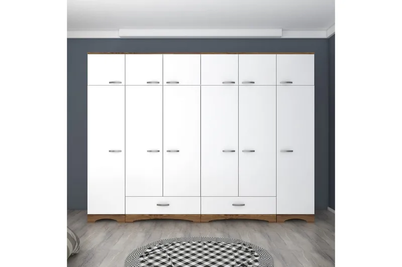 Miralis Garderobsskåp 243x226 cm, Valnöt/Vit