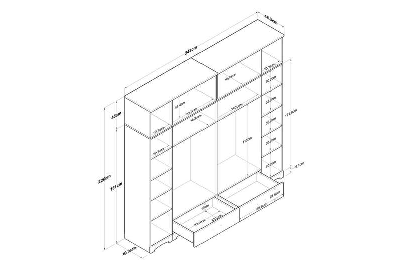 Miralis Garderobsskåp 245x226 cm - Vit - Förvaring - Klädförvaring - Garderob & garderobssystem - Klädskåp & fristående garderob