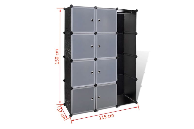 Modulär garderob 9 fack 37x115x150 cm svart och vit - Svart - Förvaring - Klädförvaring - Garderob & garderobssystem