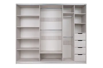 Najera Garderob 250x68,5x215 cm - Ek/Svart Högglans/Vit LED-Belysning - Förvaring - Klädförvaring - Garderob & garderobssystem