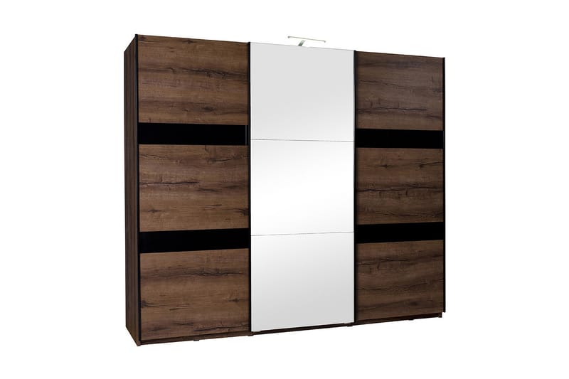 Najera Garderob 250x68,5x215 cm, Ek/Svart Högglans/Vit LED-Belysning