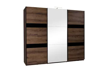 Najera Garderob 250x68,5x215 cm - Ek/Svart Högglans/Vit LED-Belysning - Förvaring - Klädförvaring - Garderob & garderobssystem