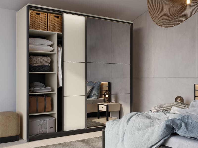 Navron Garderob med Spegel 220x221 cm - Beige - Förvaring - Klädförvaring - Garderob & garderobssystem