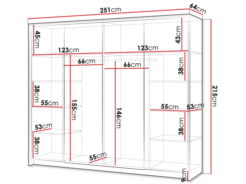 Navron Garderob med Spegel 251x215 cm - Beige - Förvaring - Klädförvaring - Garderob & garderobssystem