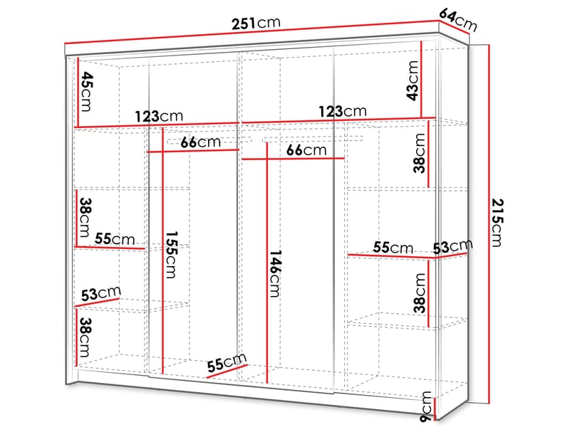 Navron Garderob med Spegel 251x215 cm - Beige - Förvaring - Klädförvaring - Garderob & garderobssystem
