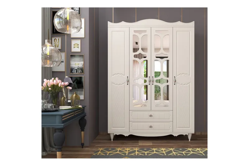 Noric Garderob 140x190 cm - Matt Vit - Förvaring - Klädförvaring - Garderob & garderobssystem