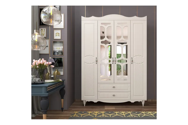 Noric Garderob 140x190 cm - Matt Vit - Förvaring - Klädförvaring - Garderob & garderobssystem