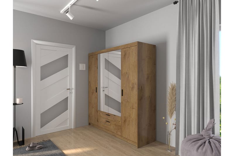 Norrbyn Garderob med Spegel 53x190x176,3 cm - Natur - Förvaring - Klädförvaring - Garderob & garderobssystem