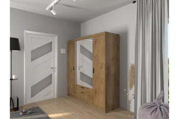 Norrbyn Garderob med Spegel 53x190x176,3 cm - Natur - Förvaring - Klädförvaring - Garderob & garderobssystem
