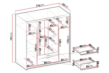 Norrbyn Garderob med Spegel 53x190x176,3 cm - Vit - Förvaring - Klädförvaring - Garderob & garderobssystem
