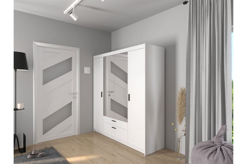 Norrbyn Garderob med Spegel 53x190x176,3 cm - Vit - Förvaring - Klädförvaring - Garderob & garderobssystem
