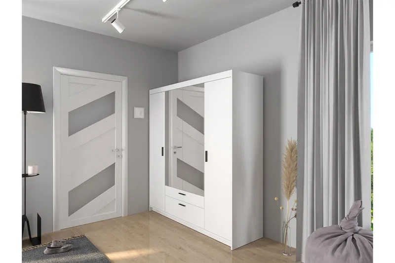 Norrbyn Garderob med Spegel 53x190x176,3 cm - Vit - Förvaring - Klädförvaring - Garderob & garderobssystem