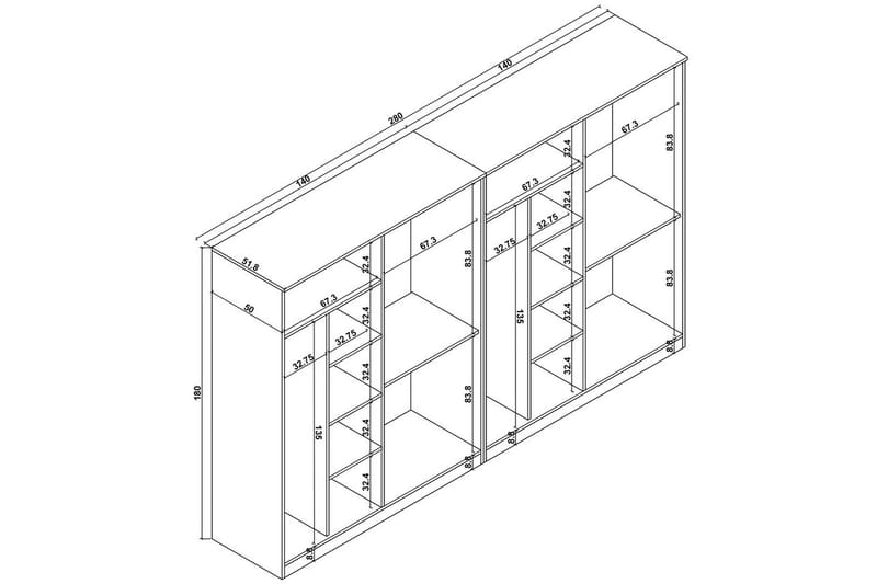 Olera Garderob 280x180 cm - Vit - Förvaring - Klädförvaring - Garderob & garderobssystem