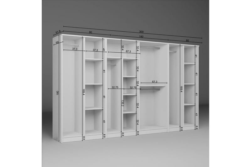 Olera Garderobsskåp 300x180 cm - Vit - Förvaring - Klädförvaring - Garderob & garderobssystem - Klädskåp & fristående garderob