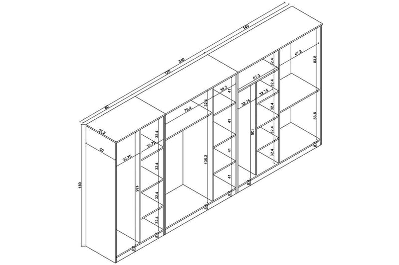 Olera Hörngarderob 340x180 cm - Natur - Förvaring - Klädförvaring - Garderob & garderobssystem