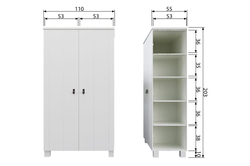 Ollerz Garderob 111 cm i Målat Trä - Vit - Förvaring - Klädförvaring - Garderob & garderobssystem
