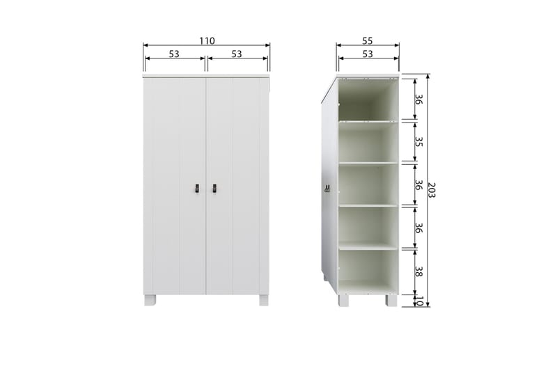 Ollerz Garderob 55x111 cm - Vit - Garderob & garderobssystem - Klädskåp & fristående garderob