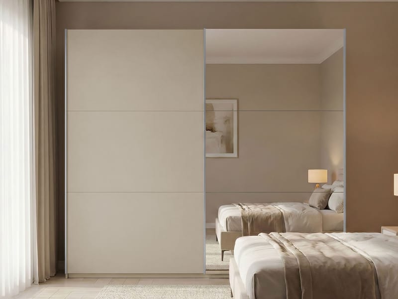 Olvik Garderob med Spegel 225x244 cm - Beige - Förvaring - Klädförvaring - Garderob & garderobssystem