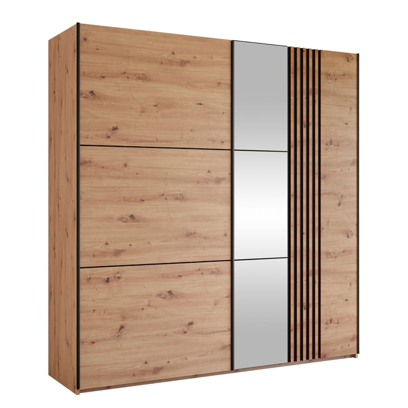 Osval Garderob med Spegel 203x215 cm, Brun/Svart