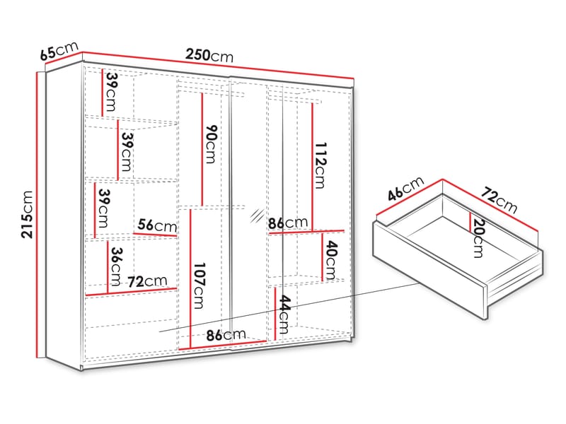 Osval Garderob med Spegel 250x215 cm - Vit/Brun - Förvaring - Klädförvaring - Garderob & garderobssystem