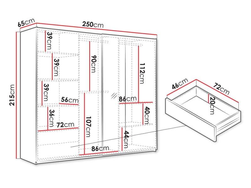 Osval Garderob med Spegel 250x215 cm - Vit/Brun - Förvaring - Klädförvaring - Garderob & garderobssystem