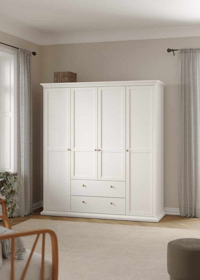 Paris Garderob med 4 dörrar och 2 lådor 181x61x201 cm - Förvaring - Klädförvaring - Garderob & garderobssystem - Klädskåp & fristående garderob