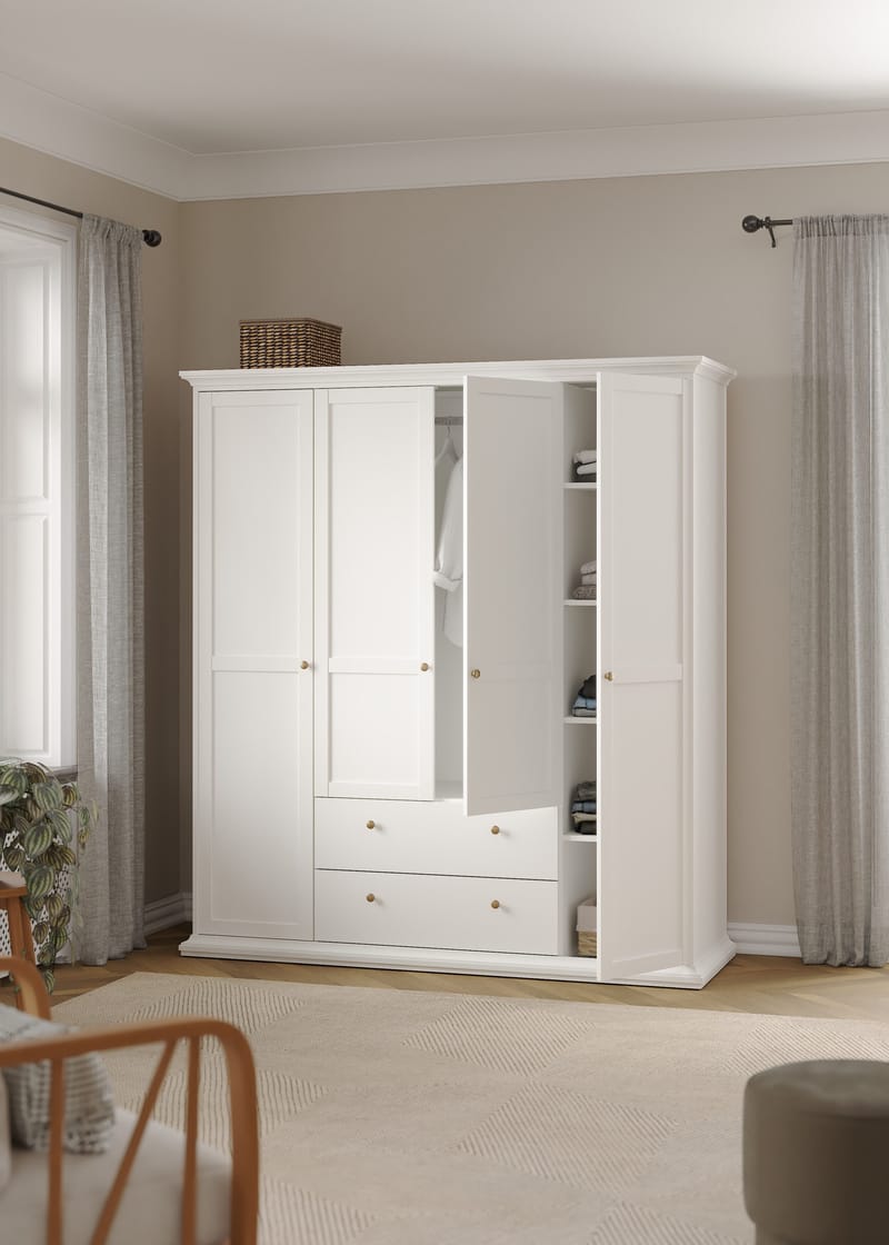 Paris Garderob med 4 dörrar och 2 lådor 181x61x201 cm - Förvaring - Klädförvaring - Garderob & garderobssystem - Klädskåp & fristående garderob