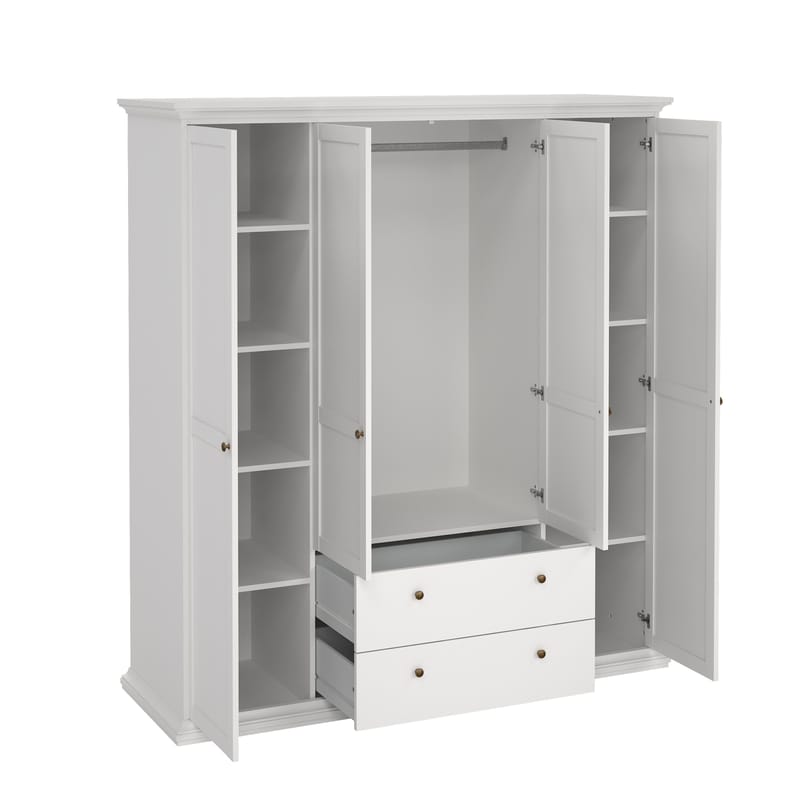 Paris Garderob med 4 dörrar och 2 lådor 181x61x201 cm - Förvaring - Klädförvaring - Garderob & garderobssystem - Klädskåp & fristående garderob