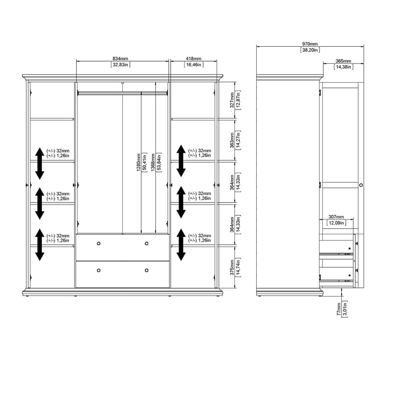 Paris Garderob med 4 dörrar och 2 lådor 181x61x201 cm - Förvaring - Klädförvaring - Garderob & garderobssystem - Klädskåp & fristående garderob