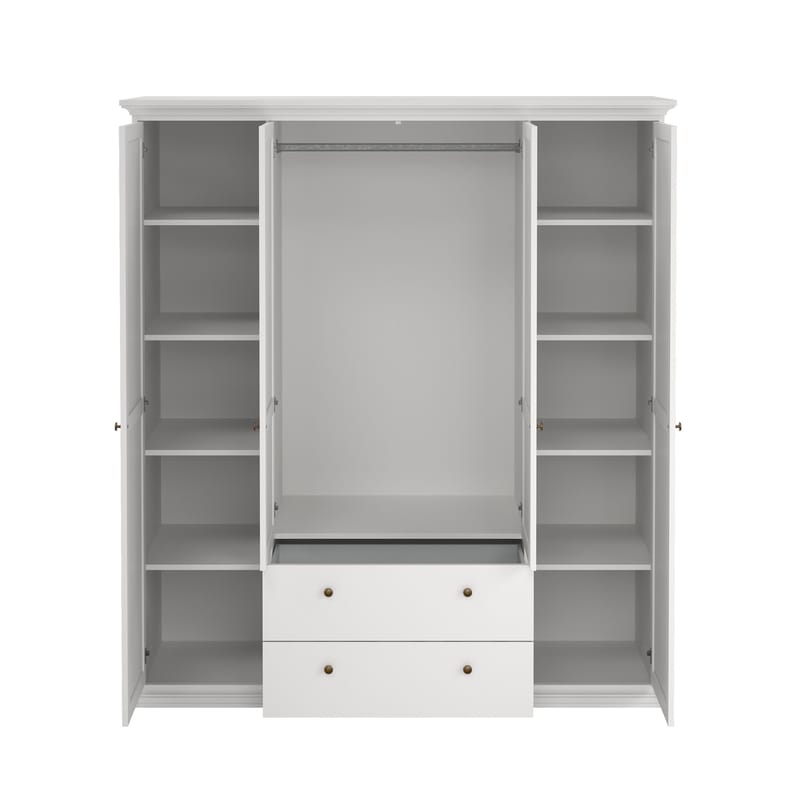 Paris Garderob med 4 dörrar och 2 lådor 181x61x201 cm - Förvaring - Klädförvaring - Garderob & garderobssystem - Klädskåp & fristående garderob