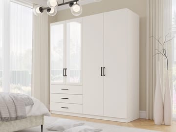 Pekin Garderob med Spegel och Förvaring 215 cm i Trä - Beige - Förvaring - Klädförvaring - Garderob & garderobssystem