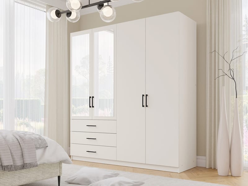 Pekin Garderob med Spegel och Förvaring 215 cm i Trä - Beige - Förvaring - Klädförvaring - Garderob & garderobssystem