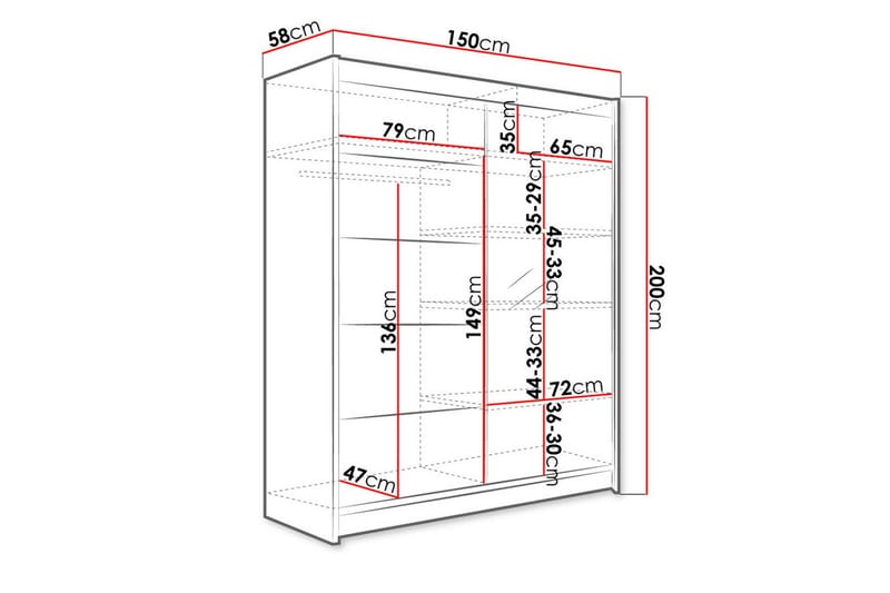 Pickering Garderob 150 cm i Ljust Trä - Svart|Vit|Brun - Förvaring - Klädförvaring - Garderob & garderobssystem