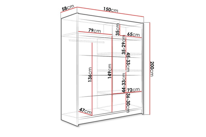 Pickering Garderob 150x200 cm - Svart/Vit - Förvaring - Klädförvaring - Garderob & garderobssystem