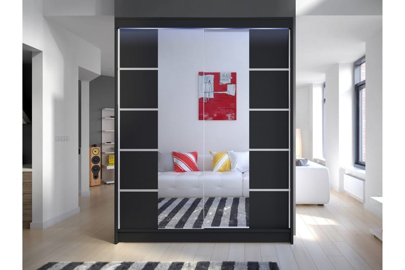 Pickering Garderob m. Spegel 150x200 cm - Svart - Förvaring - Klädförvaring - Garderob & garderobssystem