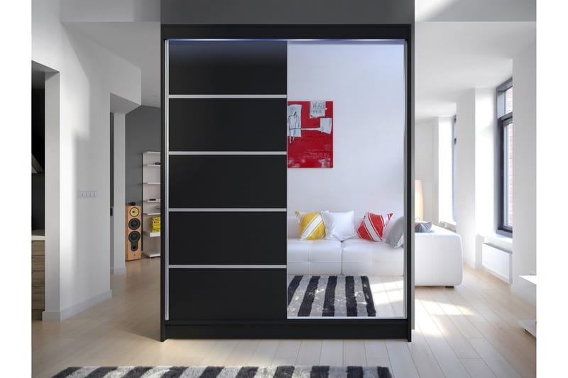 Pickering Garderob m. Spegel 150x200 cm - Svart - Förvaring - Klädförvaring - Garderob & garderobssystem