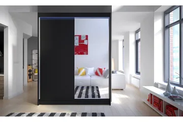 Pickering Garderob med Spegel 150x200 cm LED-belysning - Svart - Förvaring - Klädförvaring - Garderob & garderobssystem